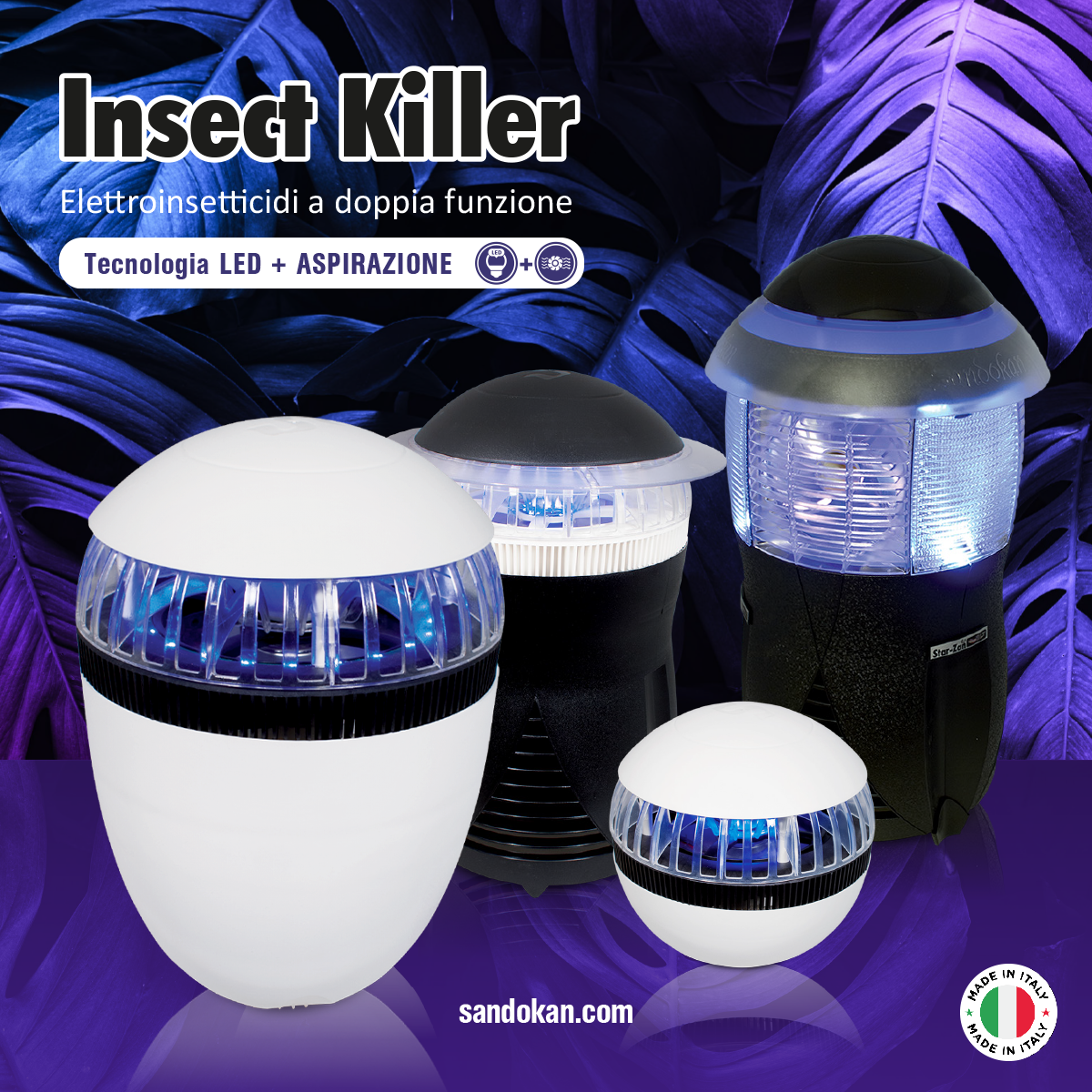 Elettroinsetticida " Mosquito Over  " ad aspirazione con Led UV
