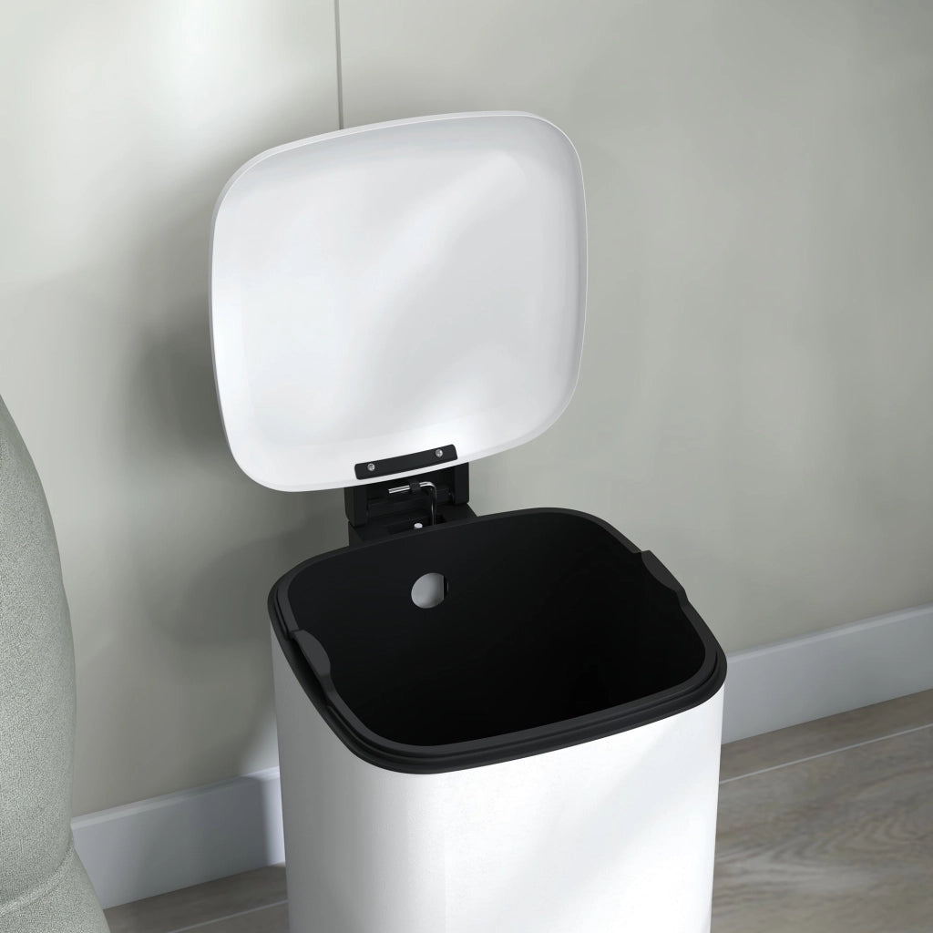 Pattumiera a Pedale 12 Litri 24,5x32x34,5 cm con Chiusura Silenziosa in Metallo e PP Bianco