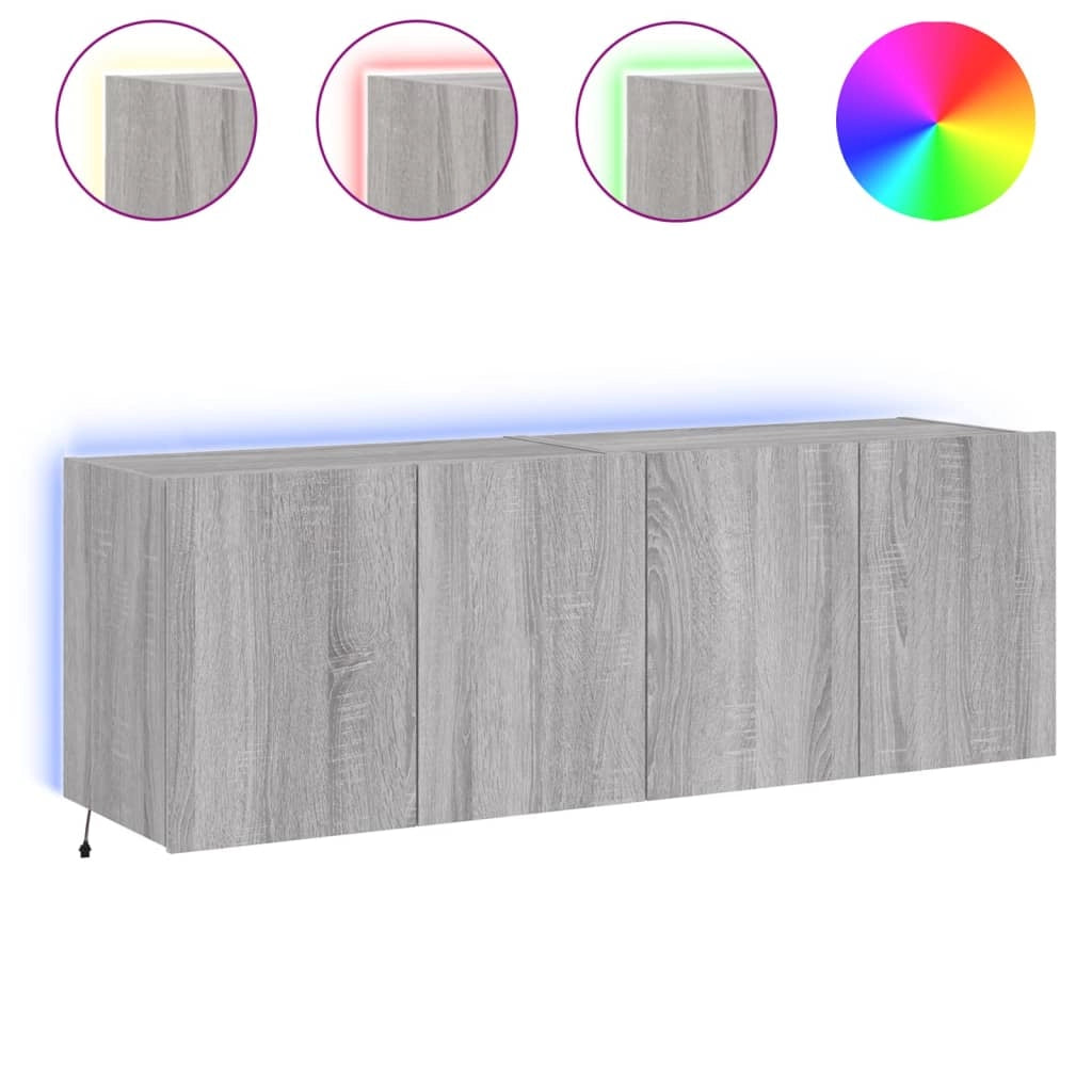 Mobile TV multimediale da parete mensola TV credenza mobile TV sala da pranzo soggiorno camera da letto e luci LED 2 pezzi Sonoma 60 x 35 x 41 cm grigio 02_0029154