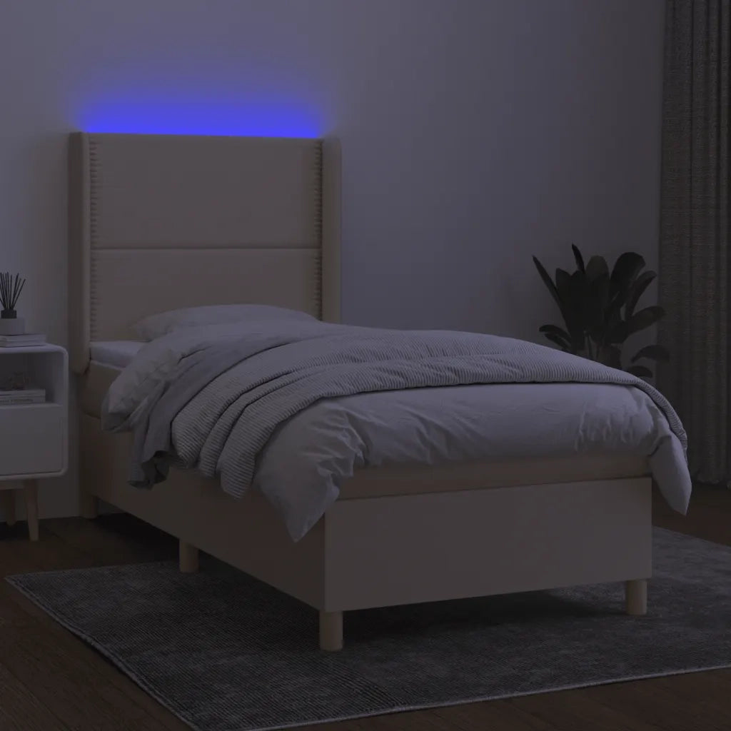 Letto a Molle con Materasso e LED Crema 100x200cm in Tessuto 3138778