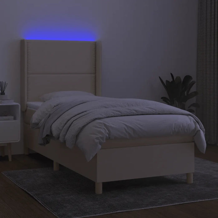 Letto a Molle con Materasso e LED Crema 100x200cm in Tessuto 3138778