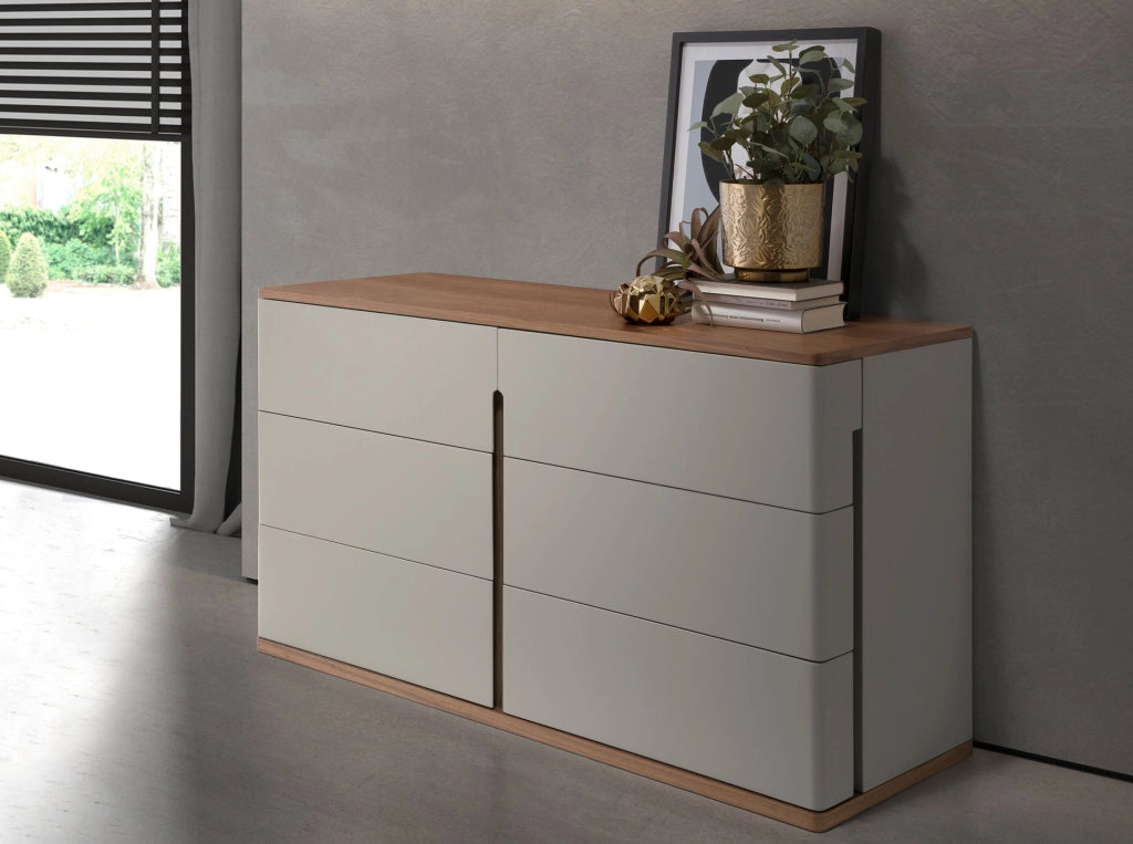Cassettiera in legno grigio e noce