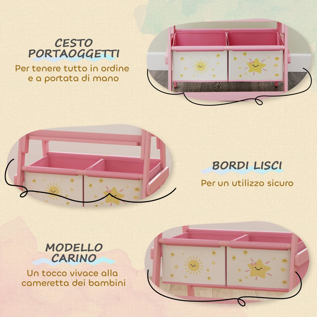 Lavagna per Bambini con Cavalletto e Rotolo di Carta ¨C zephmum ¨C Legno, Rosa, 54x46x94 cm