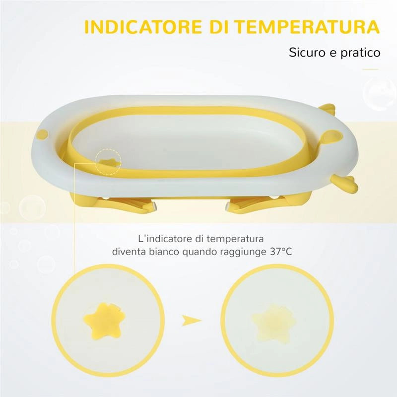 VASCA BAGNETTO PIEGHEVOLE 0-3 ANNI CON INDICATORE DI TEMPERATURA E CUSCINO