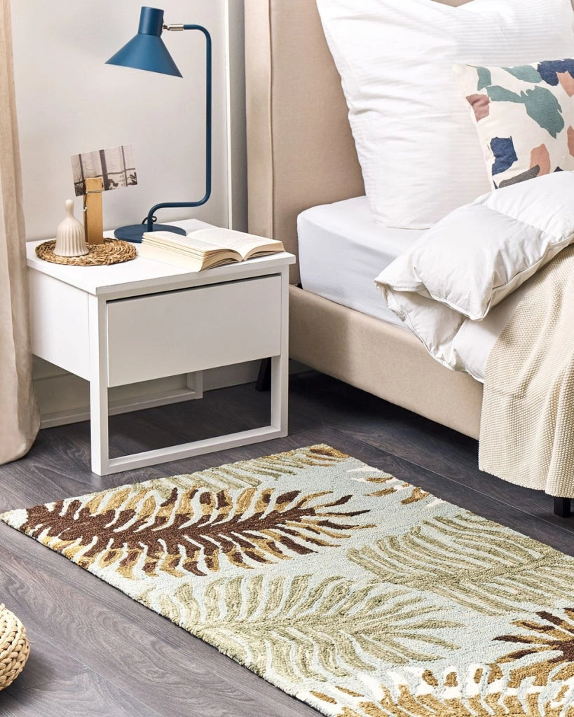 Tappeto in lana multicolore con motivo foglie 80 x 150 cm stile boho rustico camera da letto soggiorno
