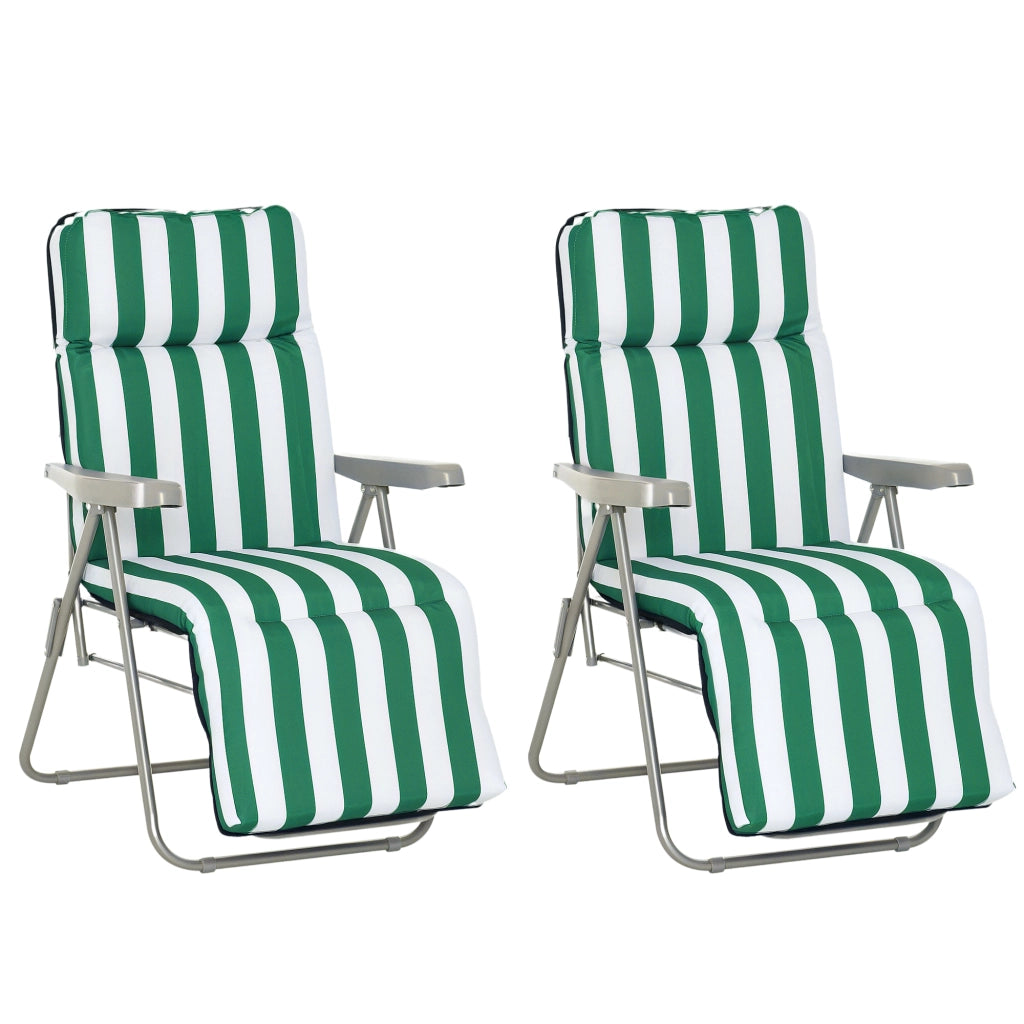 Sedia Sdraio da Spiaggia da 2 Pezzi Pieghevole e Reclinabile, Lettini Prendisole da Giardino con Cuscino Imbottito, Verde e Bianco