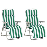 Sedia Sdraio da Spiaggia da 2 Pezzi Pieghevole e Reclinabile, Lettini Prendisole da Giardino con Cuscino Imbottito, Verde e Bianco