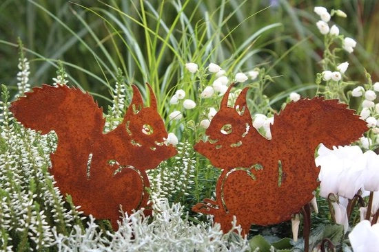 Set di 2 steccati per giardino - decorazione autunnale - metallo - scoiattolo