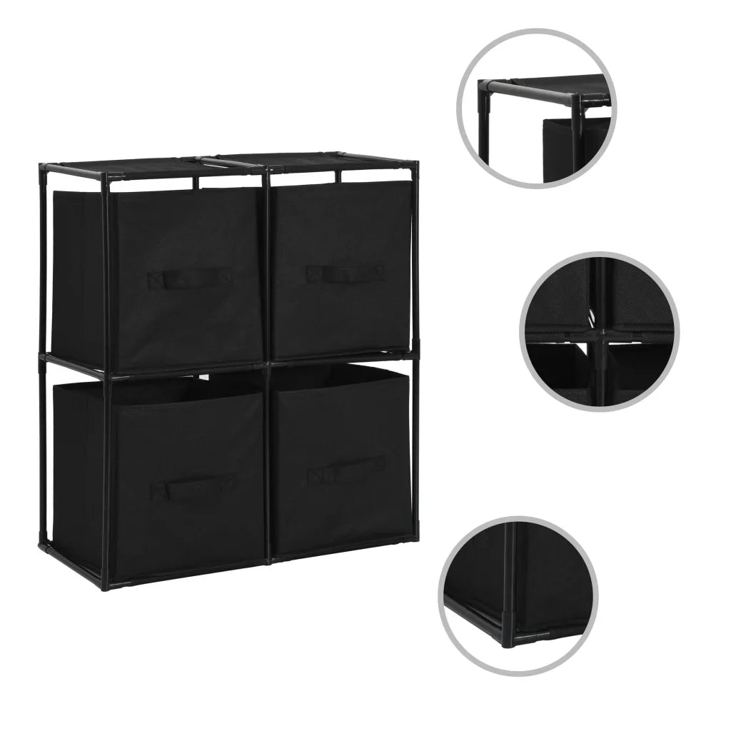 Mobile contenitore con 4 pratici ed eleganti cestini in tessuto 63 x 30 x 71 cm acciaio nero 02_0046447
