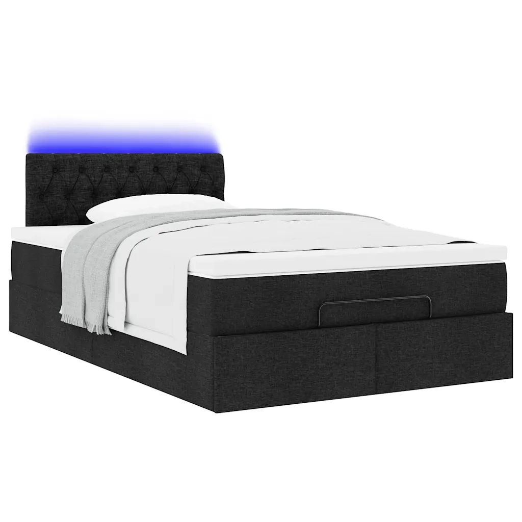Pouf Letto con Materasso e LED Nero 120x190 cm in Tessuto 3312376