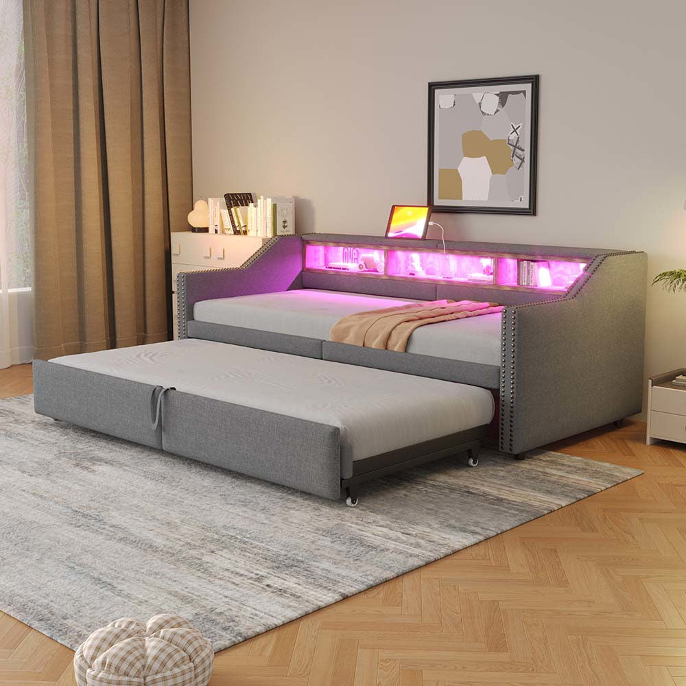 Divano letto - Xylo - 90x200 cm LED USB contenitore grigio chiaro