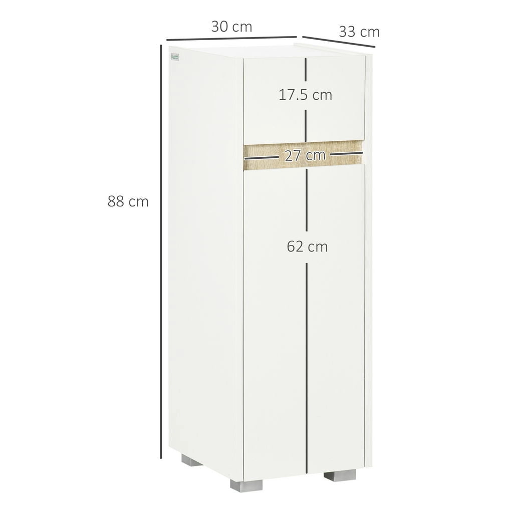 MOBILETTO BAGNO CON CASSETTO E ARMADIETTO IN LEGNO 30X33X88CM BIANCO