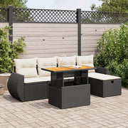 Set Divano da Giardino 6 pz con Cuscini Nero Polyrattan Acacia 3328050