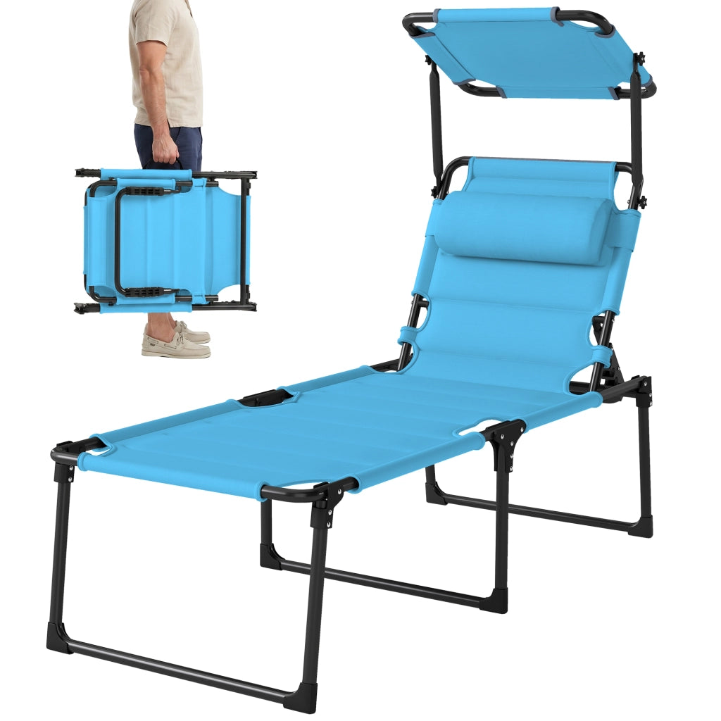 Tumbona da giardino con braccioli e ombrellone regolabile ¨C zephmum ¨C azzurro 70x200x45 cm