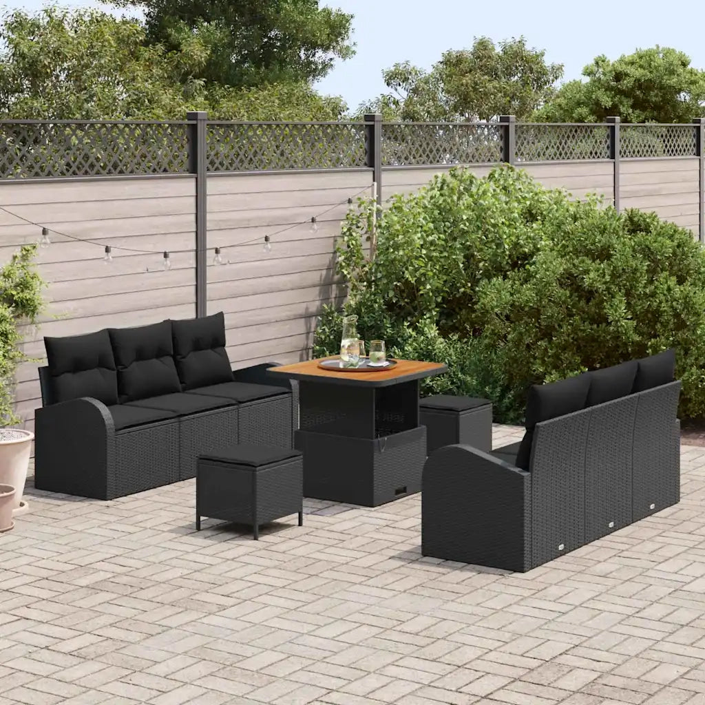 Set Divano da Giardino con cuscino con archiviazione 9 pcs Nero