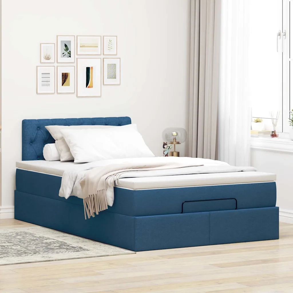 Pouf Letto con Materasso e LED Blu 120x200 cm in Tessuto 3312387