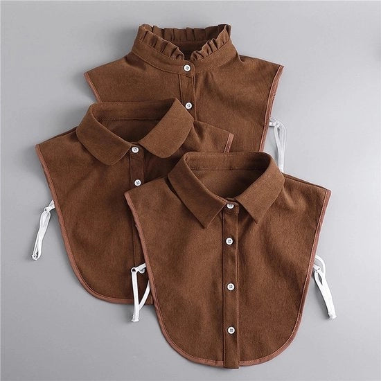 Set di 3 camicie con colletto rimovibile, colletto a metà, marrone, elegante top da donna, 3 diverse opzioni di colletto.