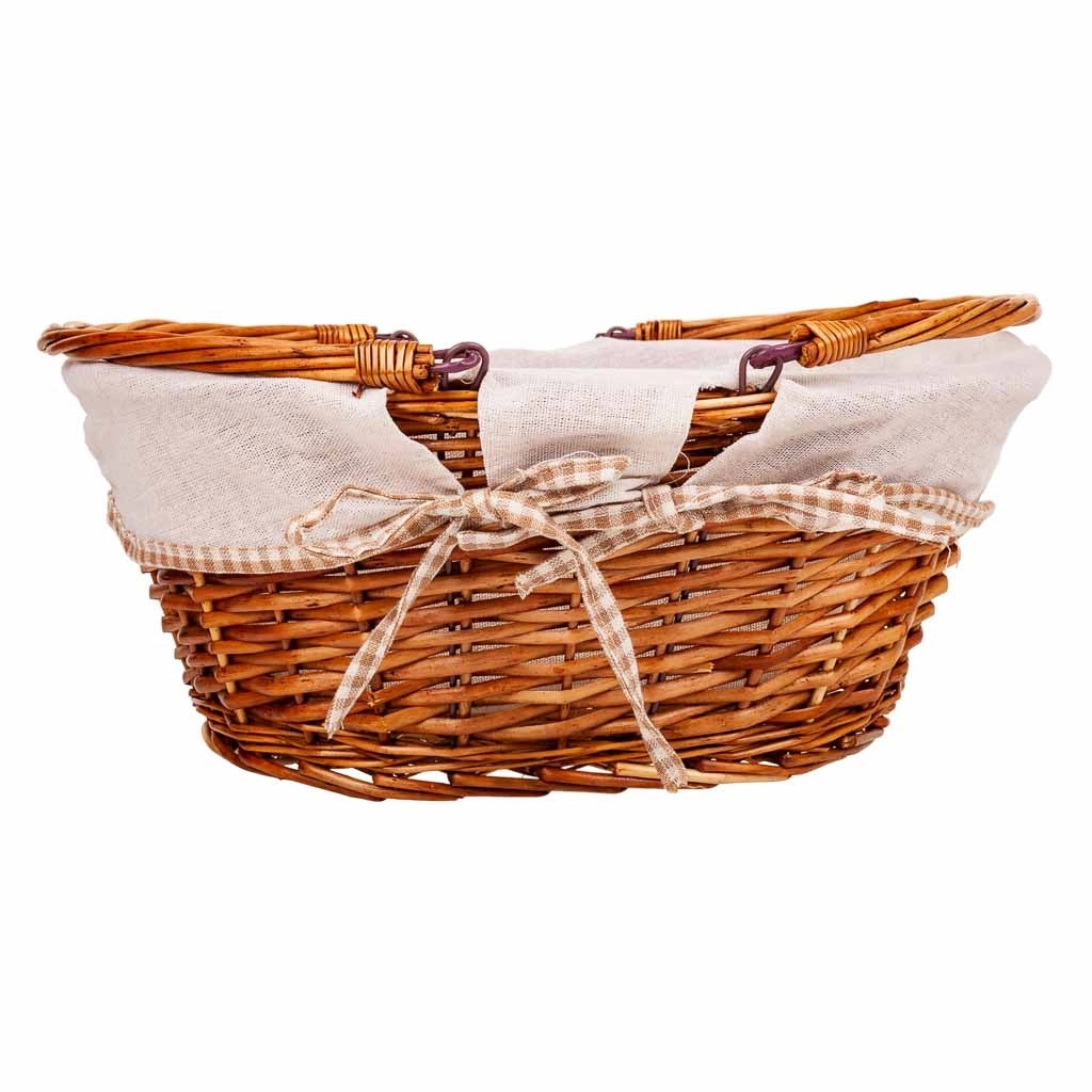 Cesto in vimini foderato con manico pieghevole marrone 40x32x17/30h