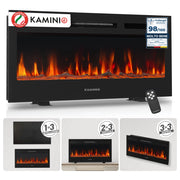 KAMINIO Camino elettrico MARLON - Camino elettrico 3 in 1 con riscaldatore, effetto fiamma 3D, 12 colori di fiamma, telecomando - 36 pollici