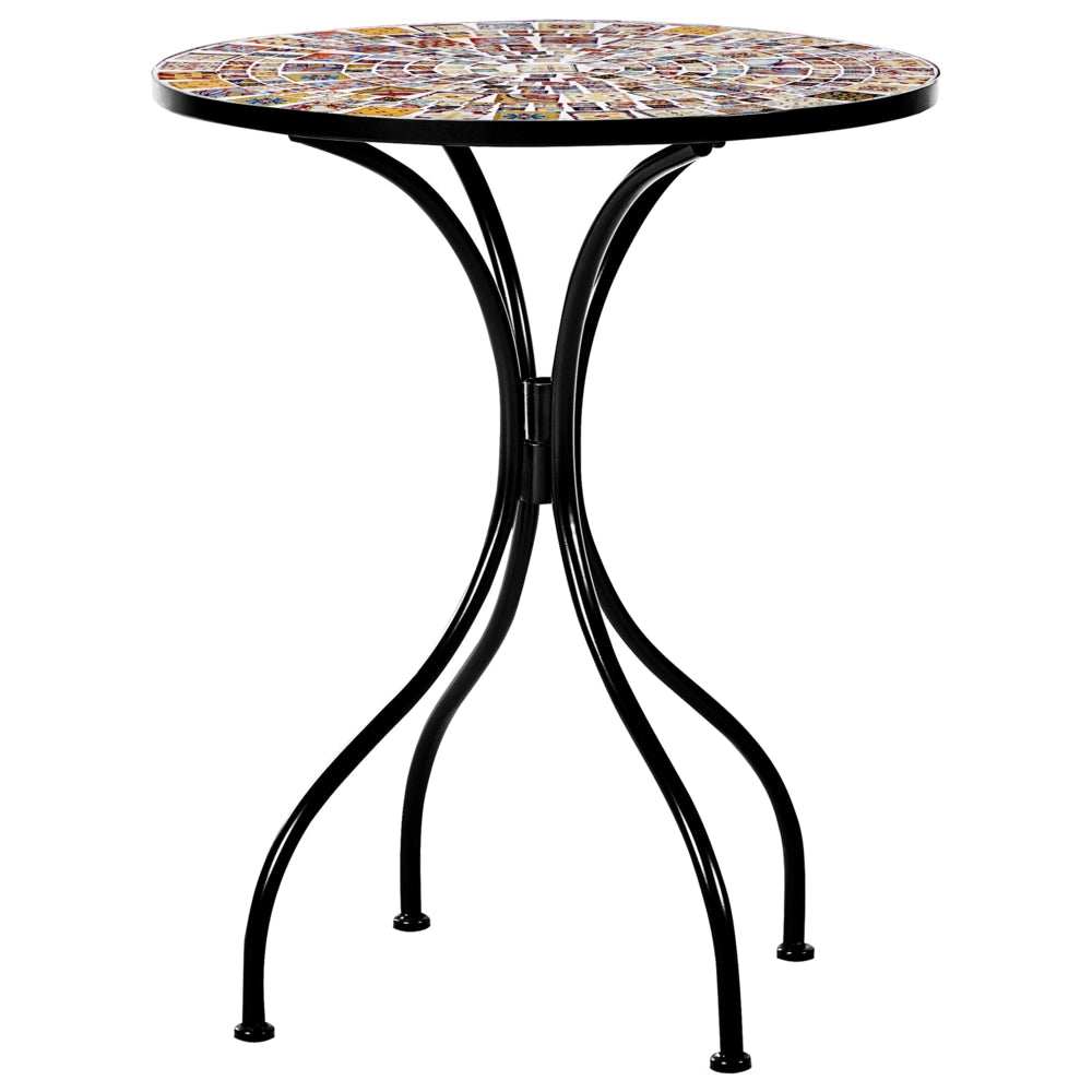 Tavolo da balcone in metallo nero con piano in mosaico 60 cm stile vintage