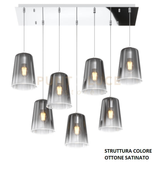 SOSPENSIONE OTTONE SAT. RETTANGOLARE 7 LUCI CROMO 1164OS-S7 R-CR