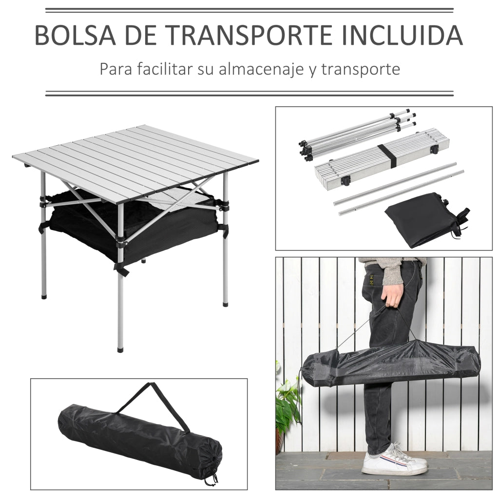 Tavolo Pieghevole con Rete e Borsa ¨C zephmum ¨C Grigio 70x70x69 cm