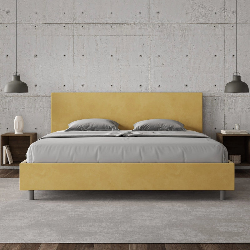 Letto imbottito Matrimoniale 200x210 cm Adele - Senza rete,Microfibra,Ocra
