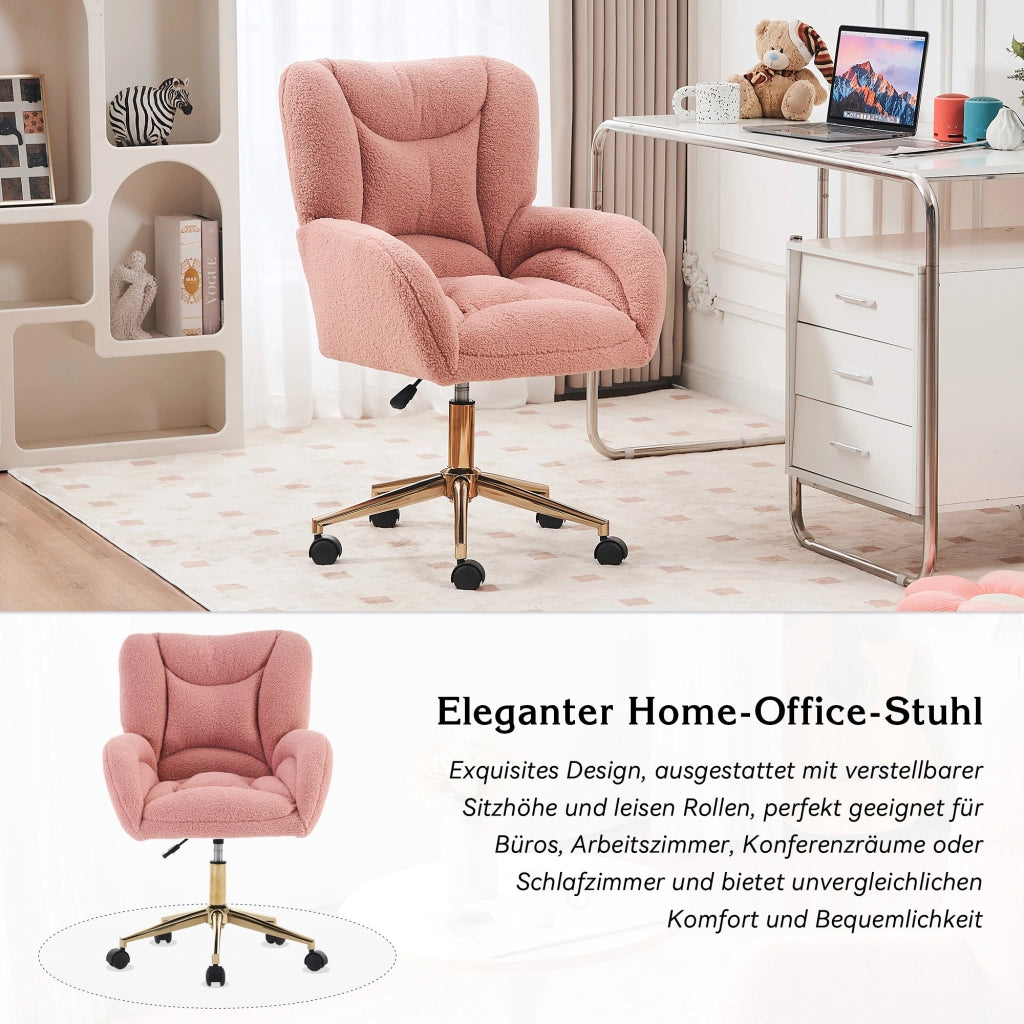 Sedia da ufficio girevole regolabile in altezza; con ruote a 360°; tessuto teddy; per ufficio e camera; rosa; 64 × 62 × 92.5 cm