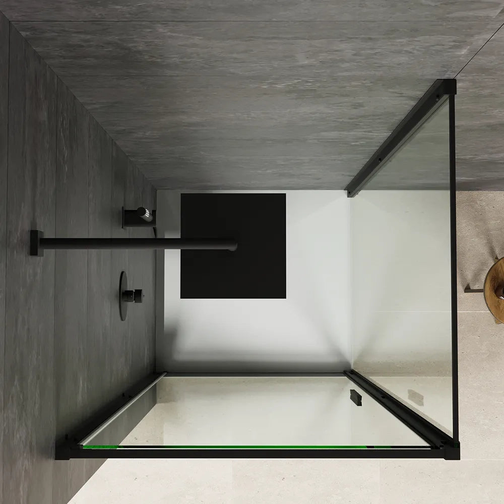 Box doccia slim 75x80cm con porta a battente e parete fissa profili nero opaco e vetro 6mm trasparente h190| Portofino