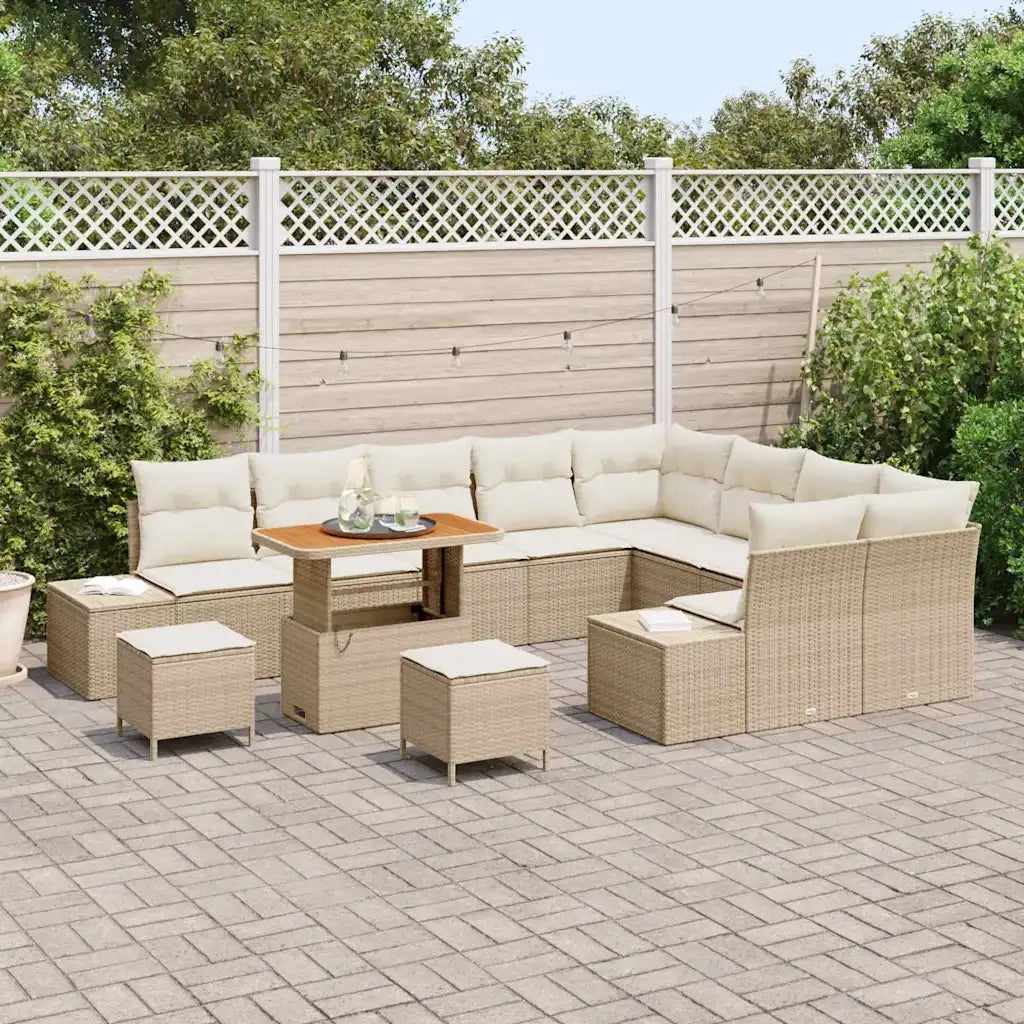 Set Divano da Giardino con cuscino 12 pcs Beige polyrattan