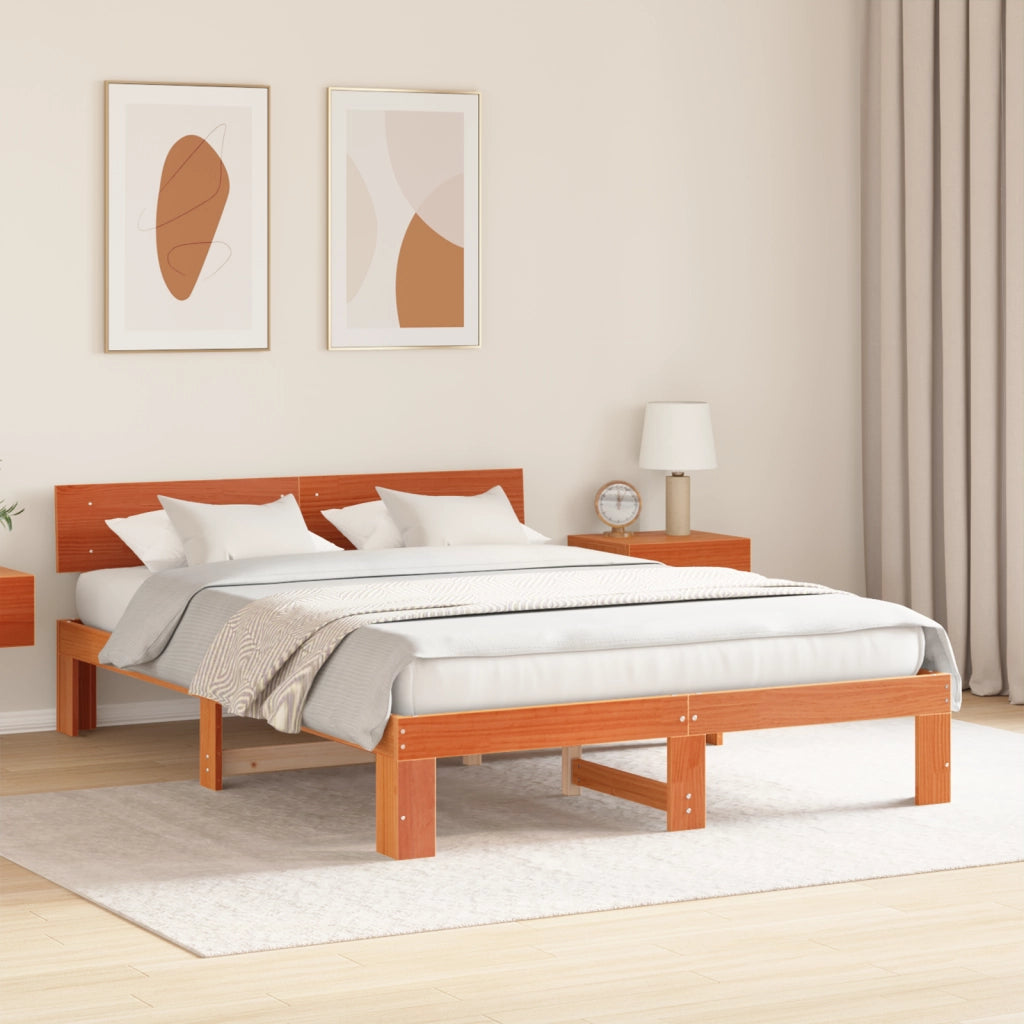 Struttura letto con testiera cerata marrone 160x200 cm in legno massello di pino