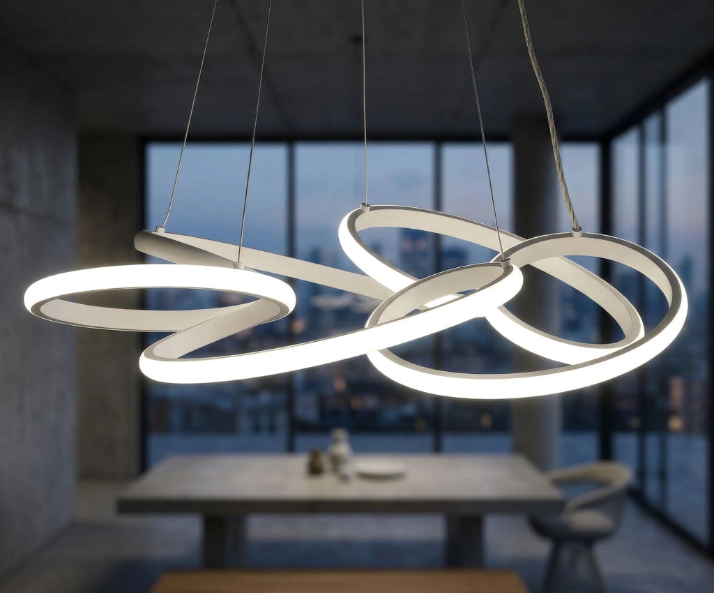 Lampadario LED Glovy Bianco Ø55x120 cm in Alluminio e Ferro e PVC Bianco
