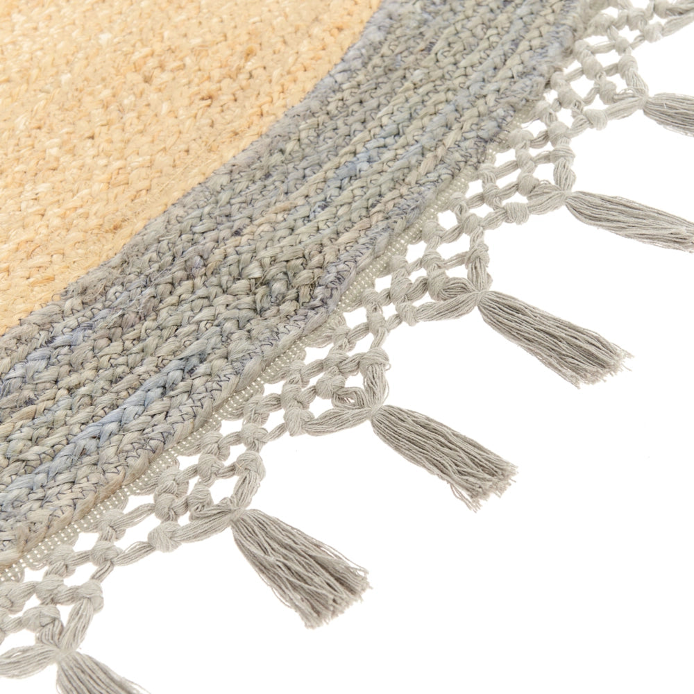 Tappeto Beige e Grigio Rotondo 200 cm Boho Rustico Spirale Intrecciato Fatto a mano Juta Naturale Camera da letto Soggiorno