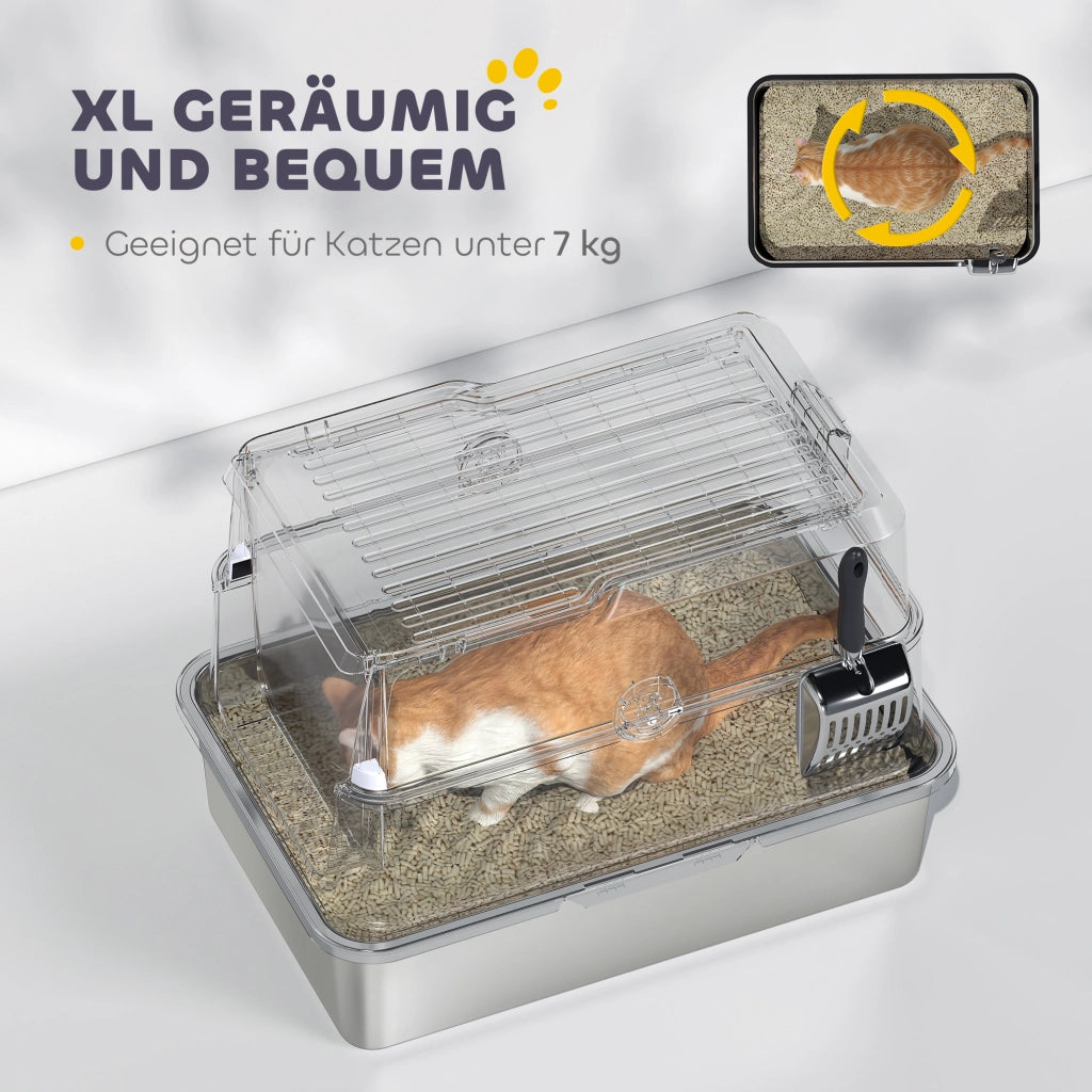 Lettiera per Gatti in Acciaio Inox XL con Paletta ¨C zephmum ¨C Grigio Chiaro