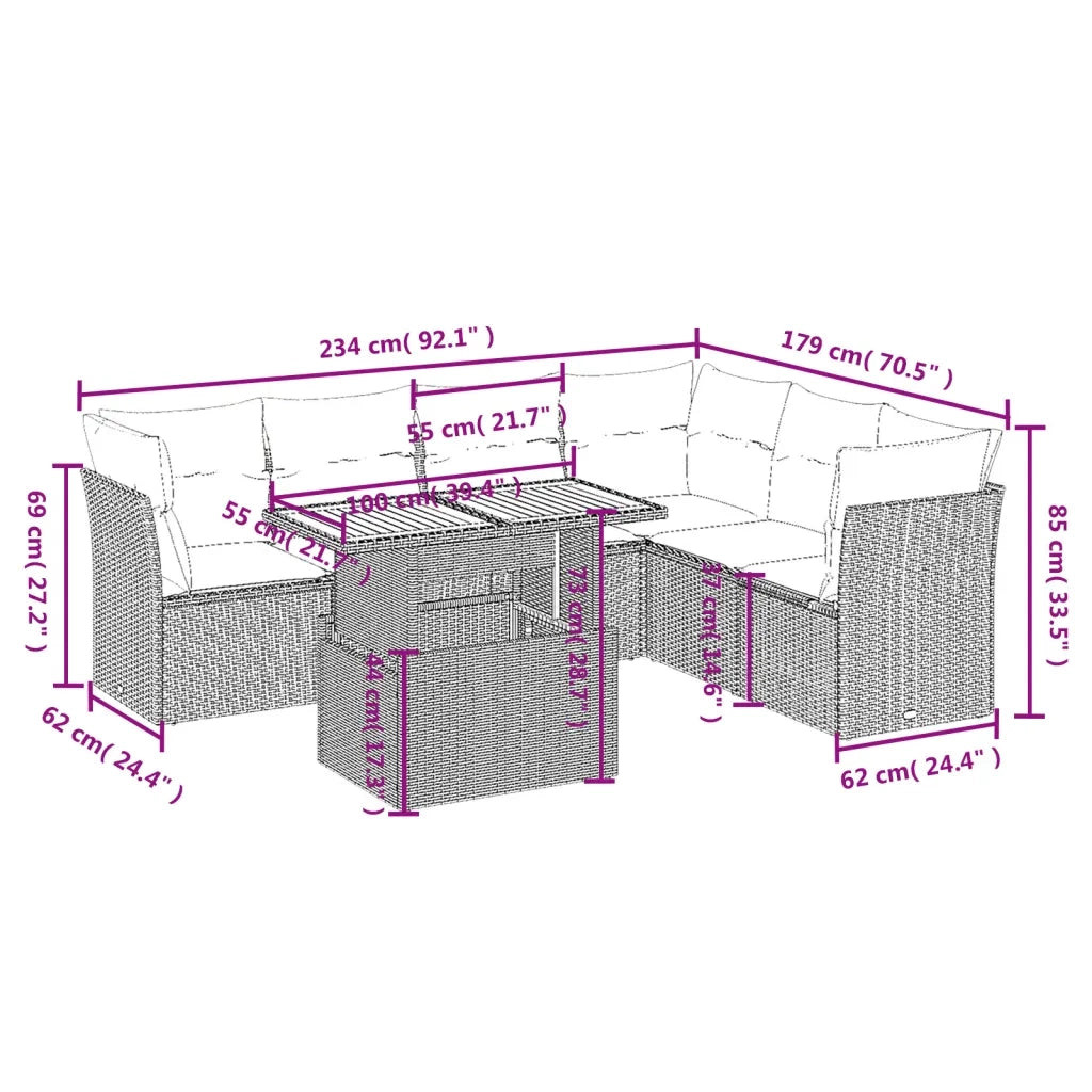 Set Divani da Giardino con Cuscini 7pz Nero Polyrattancod mxl 88715