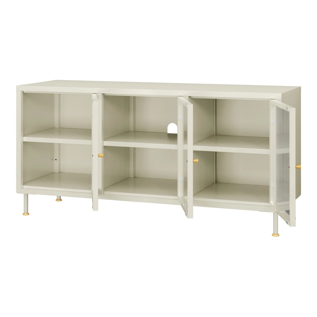 Mobile TV in Acciaio Lindau con Vetrina 120x40x59 cm Bianco Crema [en.casa]