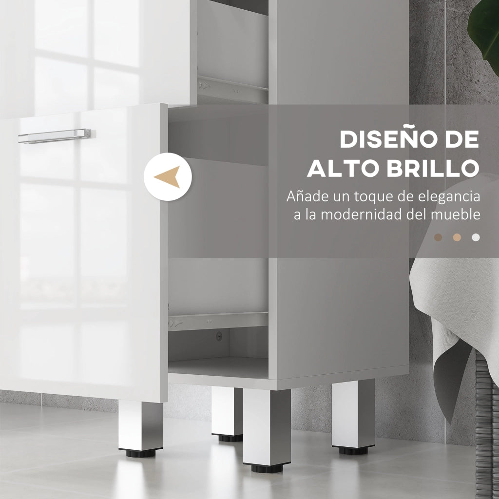 Mobile da bagno con 4 cassetti e 4 gambe ¨C Xylo ¨C Bianco lucido 30x30x93cm