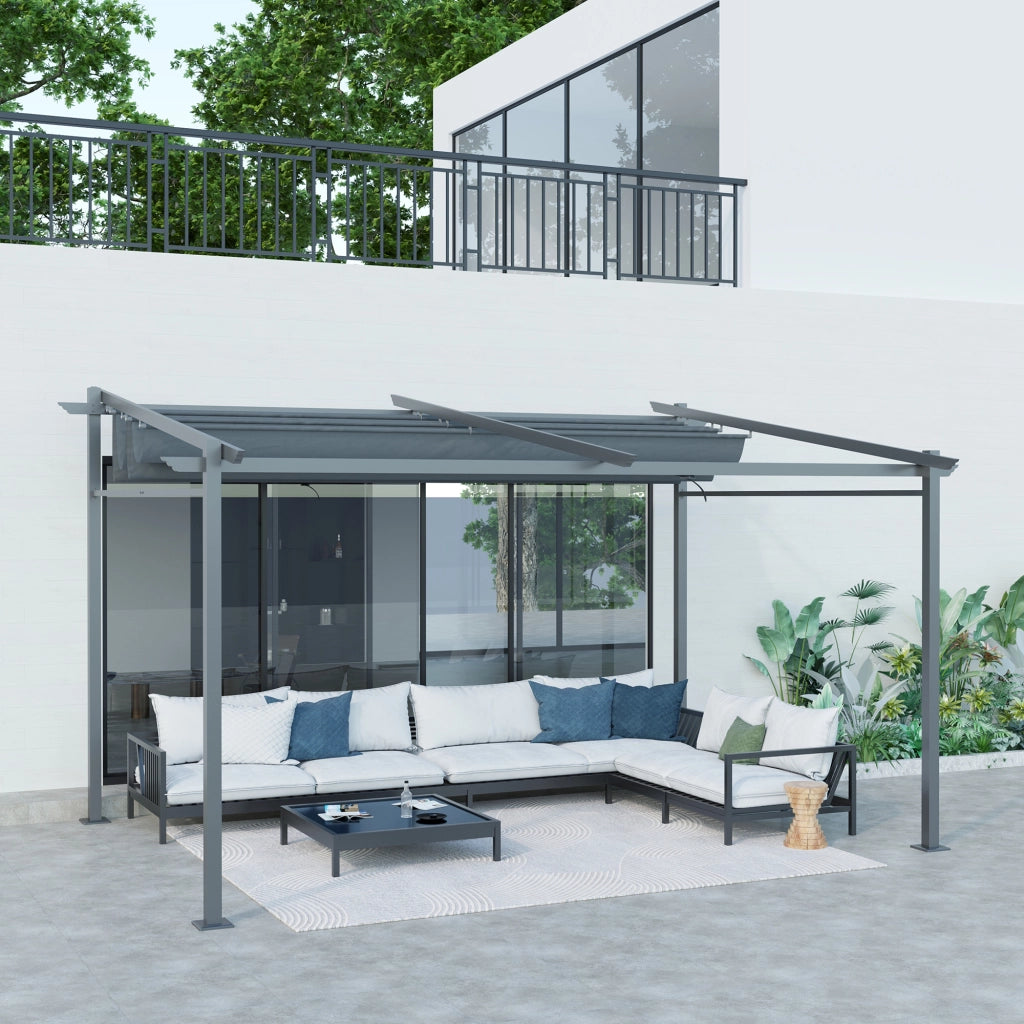 Pergola retrattile 4x3 m ¨C zephmum ¨C grigio, struttura metallo, tessuto polyester