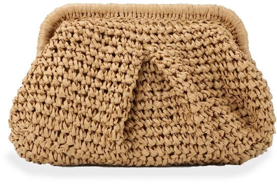 Borsa Clutch per Donne con Tessuto Stro in Pizzo, Borsa a Mano con Tessuto Stro, Borsa da Spiaggia con Tessuto Stro, Borsa con Tessuto Stro e Cinturino a Spalla
