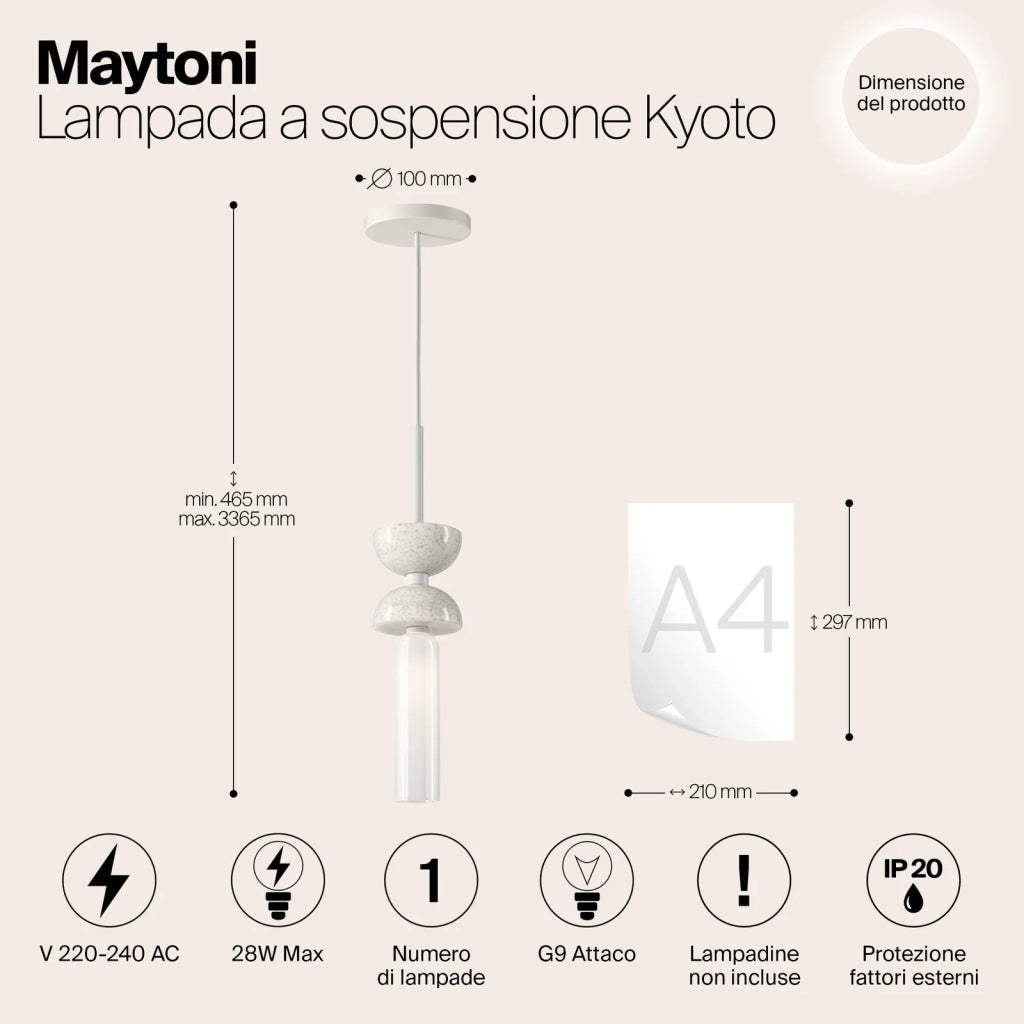 Maytoni Lampada A Sospensione Moderna Kyoto 1 Luce G9 Bianco Metallo Vetro