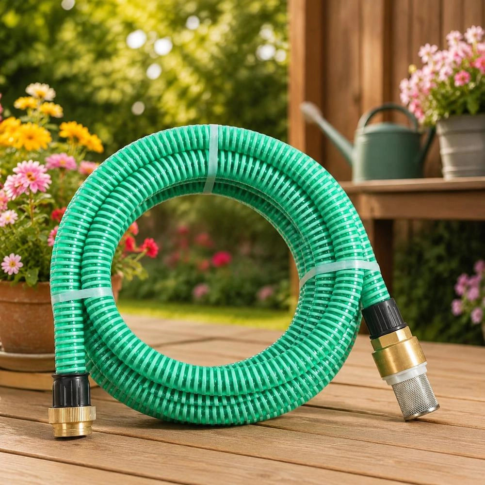 Suction Hose With Brass Fittings, Green, 1.1" 10 M PVC