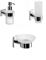 Set portaspazzolini, dosasapone e portasapone da muro Gedy linea Fuji cromato
