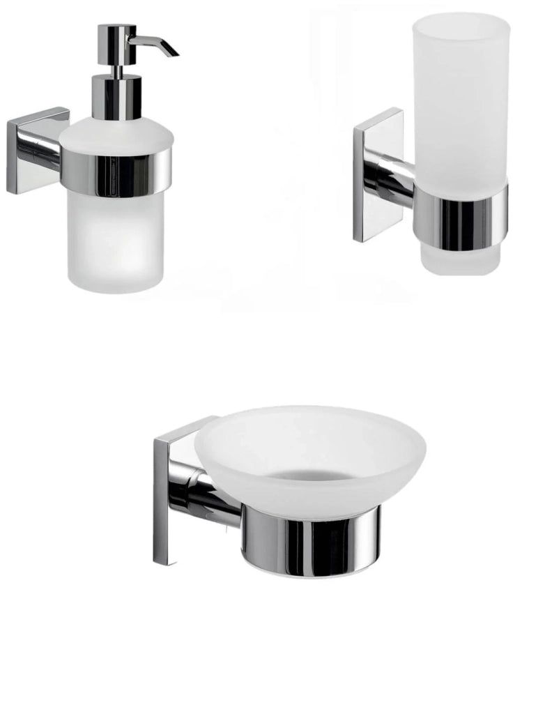 Set portaspazzolini, dosasapone e portasapone da muro Gedy linea Fuji cromato