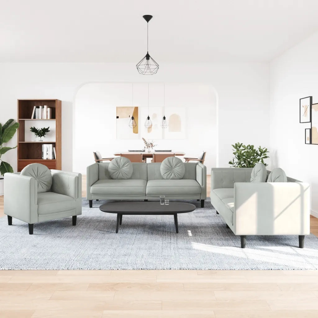 Set di Divani 3 pz con Cuscini Grigio Chiaro in Velluto 3209247