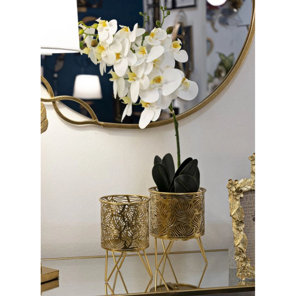 Set di 2 Vasi per Piante VKH414, Oro, Metallo, 16x16x20 cm