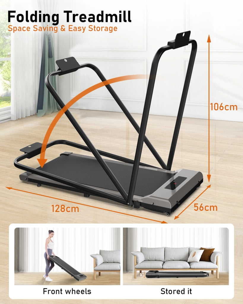 2 in 1 Tapis Roulant Elettrico Pieghevole - RATTANTREE - Con Display a LED, Supporto per Tablet, Ampia Area di Corsa, Carico massimo di 120 kg, Rosa