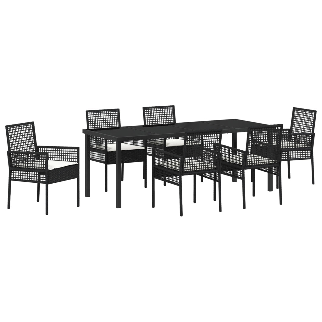 Set Pranzo Giardino 7 Pezzi con Cuscini Nero Polyrattan