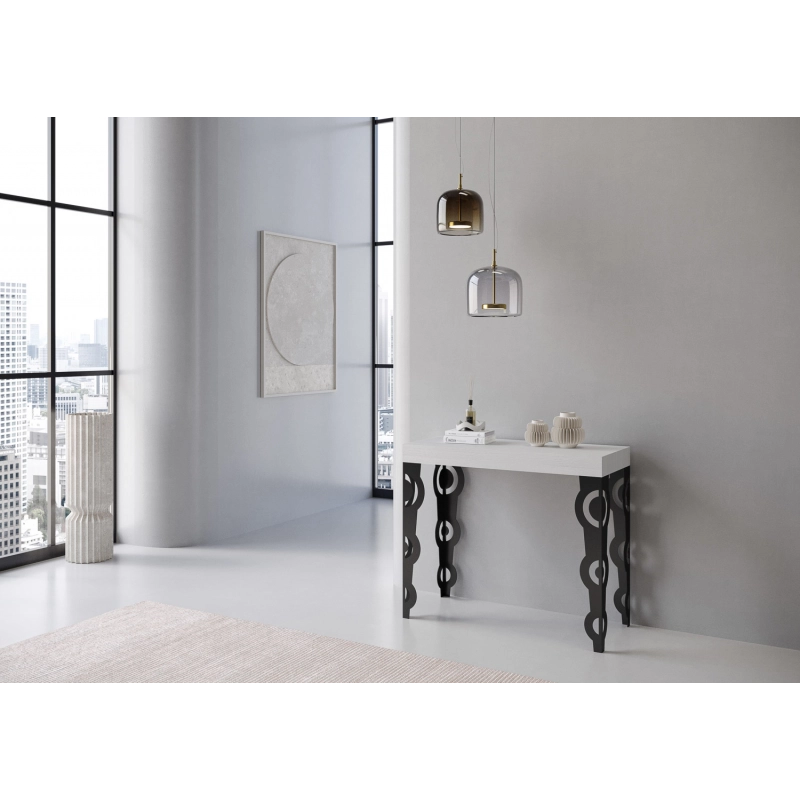 Consolle allungabile 90x40/300 cm Karamay telaio Antracite - Bianco Frassino