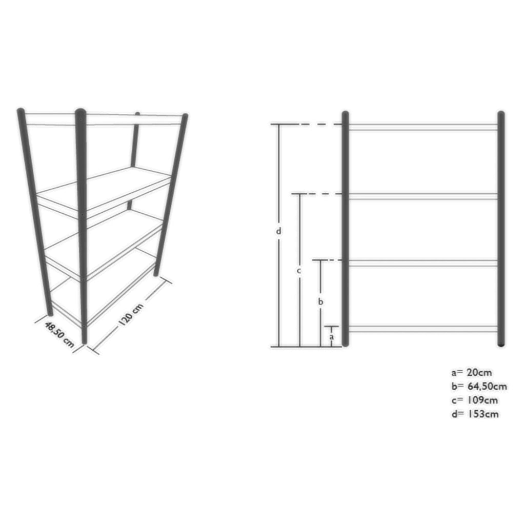 Scaffale professionale da cucina in acciaio inox 4 ripiani 120 x 48 cm max 600 kg 3614119