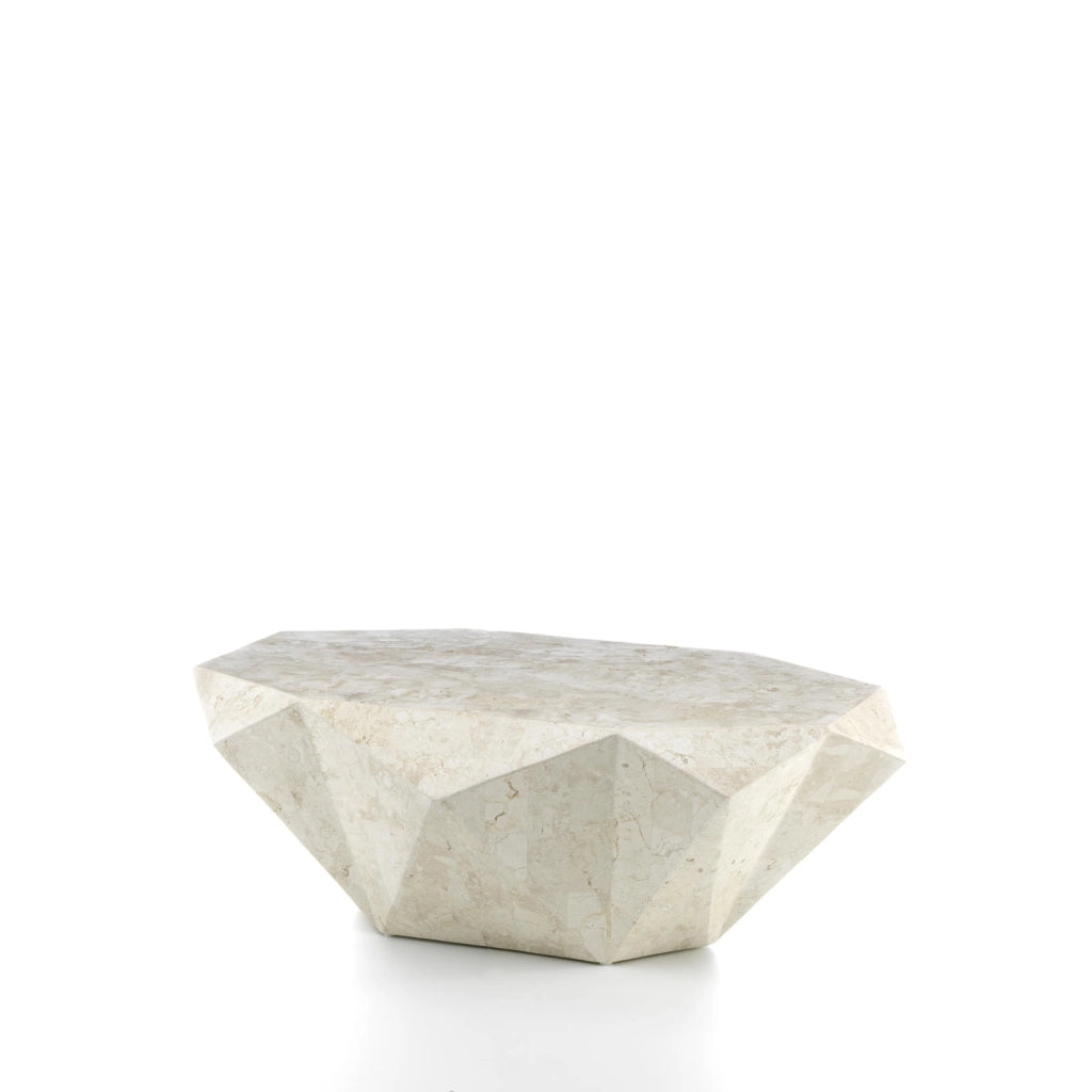 Diamond Medium Tavolino rettangolare in pietra fossile White Agata con struttura in compensato marino - Design contemporaneo 120cm